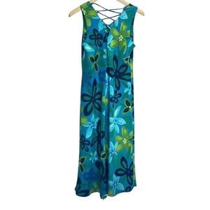 SCARLETT 90,s Sleeveless A Line Tropical Blues Floral Midi Dress Size 7/8